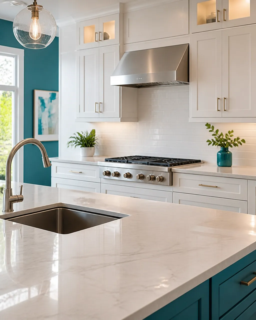 Gleaming spotless kitchen with polished counters and shining surfaces