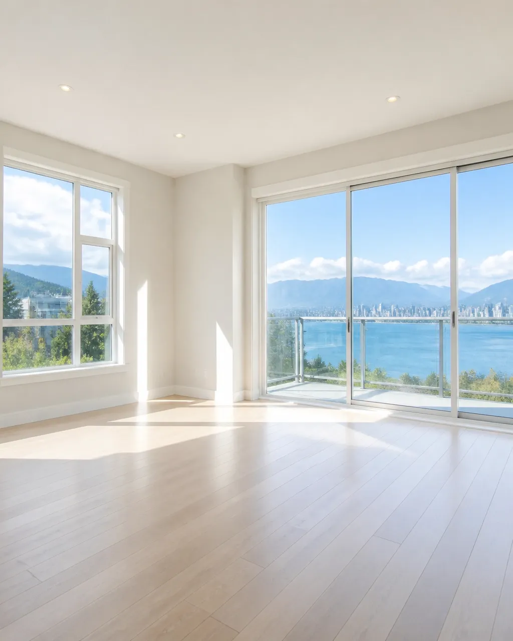 Bright empty room with clean floors and windows ready for new occupants