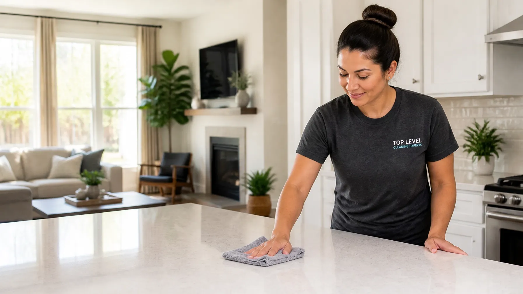 Professional cleaner caring for a bright St. Louis home